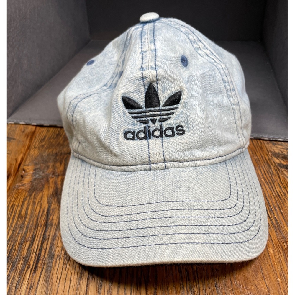 Adidas Originals Light Wash Denimโ Trefoil Hat Womens Blue Strapback Cap Momcore